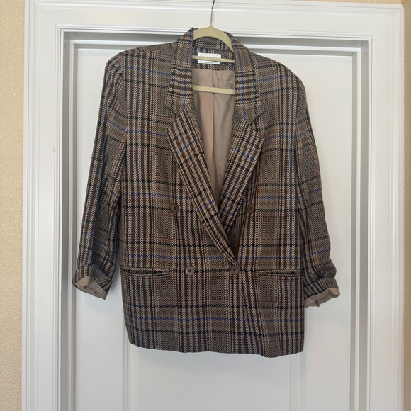 Gianni Jackets & Blazers - Gianni Sport Vintage Plaid Blazer - Brown and Blue